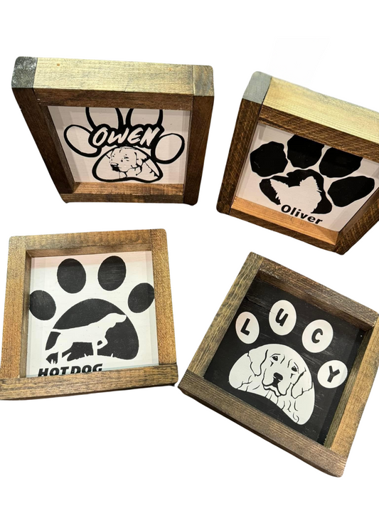 Custom Wooden Paw Print Dog Name Sign